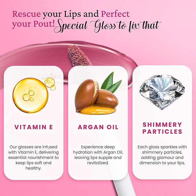 StansOut Diamond Lustre Lip Gloss Bundle - 5 Pack - Fancy Warm, Light, Pink, Sugar, Bare - Vitamin E & Argan Oil Infused - Long-Lasting Lustrous Shine - Hydrating Formula - Portable Elegance