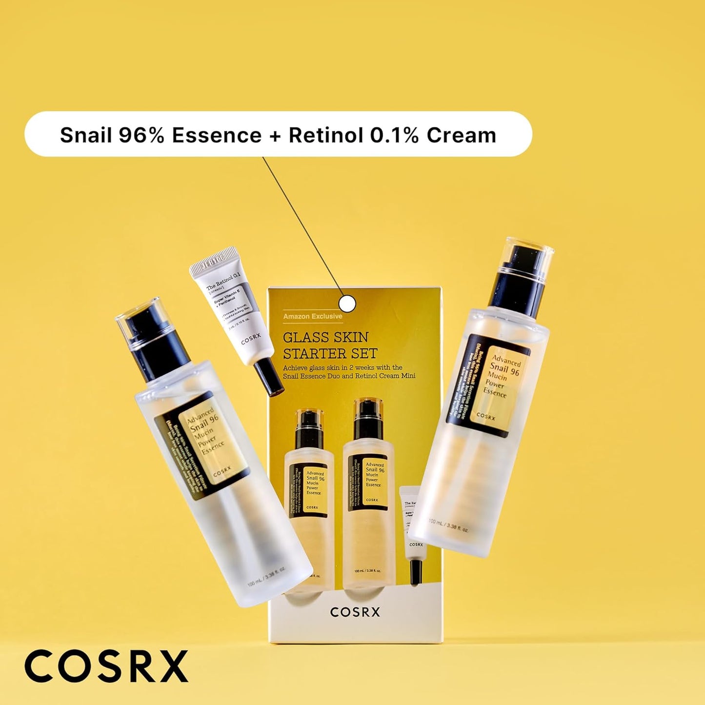 Glass Skin Starter Set, Amazon Exclusive, Advanced Snail 96% Mucin Power Essence & Retinol 0.1% Cream Mini Sample, Daily Hydrating & Firming Korean Skin Care Kit, Gift Set