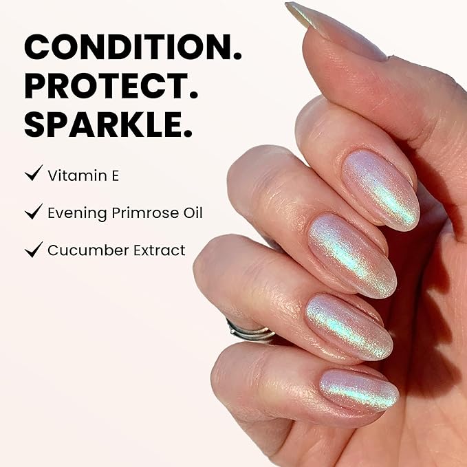 LONDONTOWN Shimmer Nail Highlighter - Multi-Dimensional Iridescent Finish Nail Polish Treatment, Vegan Cruelty Free, Shimmery Pastel Opal Aurora Borealis, Stardust - .40fl oz