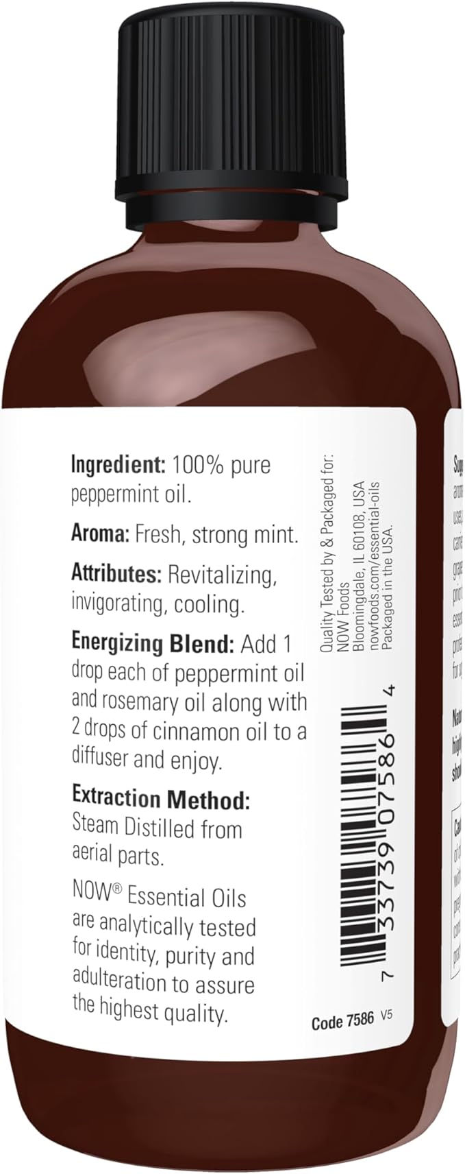 NOW Essential Oils, Peppermint Oil, Invigorating Aromatherapy Scent, Steam Distilled, 100% Pure, Vegan, Child Resistant Cap, 4-Ounce