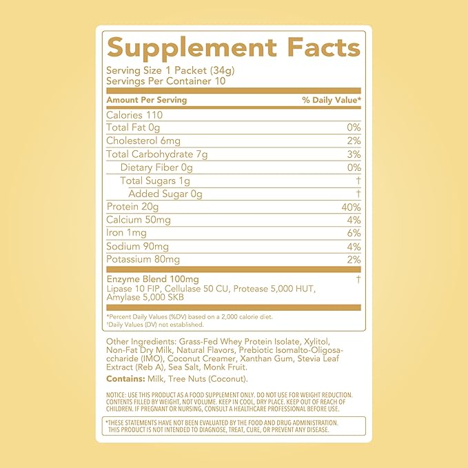 Clean Simple Eats Whey Protein Powder, Simply Vanilla Flavor Naturally Sweetened, 100% Grass Fed Protein Powder with Digestive Enzymes & No Artificial Ingredients, Gluten Free, 10 Stick Packs