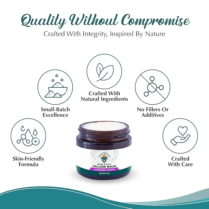Dr. Dave's Primal Essence Grass Fed Beef Tallow Balm for Face and Body with Shea Butter, Organic Jojoba Oil, Honey, and Beeswax – Beef Tallow for Skin – Lavender and Lemon – 2 oz