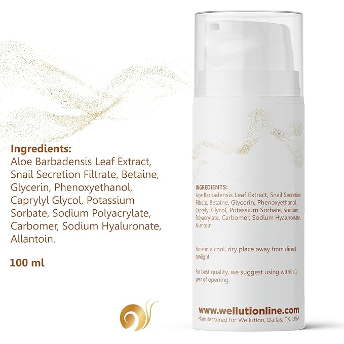 Snail Mucin Essence Moisturizer with Hyaluronic Acid & Aloe – Korean Anti-Aging Skincare – 80% Pure – 3.4oz – Made in USA - by WELLUTION