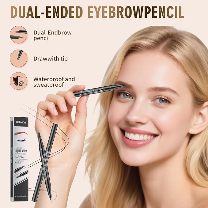Eyebrow Pencil, Eyebrow Pen with Double-Brush Tip 2-in-1 Eyeliner Dual-Ended Microblading Long Lasting Waterproof Hair-Like Brow Pencil with Eyebrow Brush (Brown)