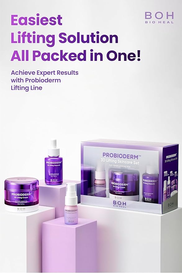 Probioderm 3D Lifting Skincare Set | Anti-Aging Face Moisturizer Night Cream, Ampoule & Facial Serum Spray | Korean Skin Care Kit for Firming & Hydration | K Beauty Gift Set for Women