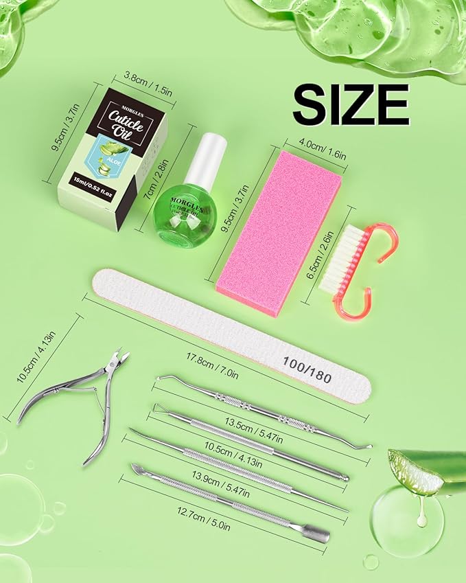 Nail Files and Buffers, MORGLES Nail Prep Kit with Emery Boards, Cuticle Remover Tools, Aloe Cuticle Oil for Manicure and Pedicure Shine Kit