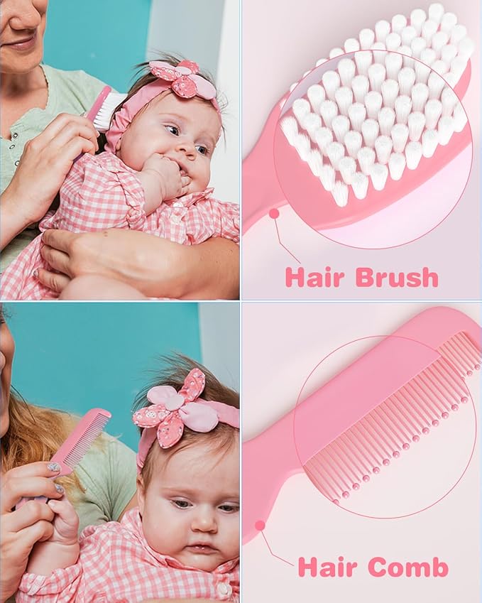 OTTOLIVES Baby Healthcare and Grooming Kit, 24 in 1 Baby Electric Nail Trimmer Set Newborn Nursery Health Care Set for Newborn Infant Toddlers Baby Boys Girls Kids Haircut Tools (0-3 Years+) (Pink)