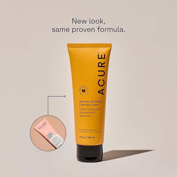 Acure Seriously Soothing Cleansing Cream - Gentle Hydrating & Exfoliating Face Wash, Daily Facial Cleanser for Women & Men with Chamomile & Sunflower Amino Acids, Sulfate Free, Vegan - 4 fl oz