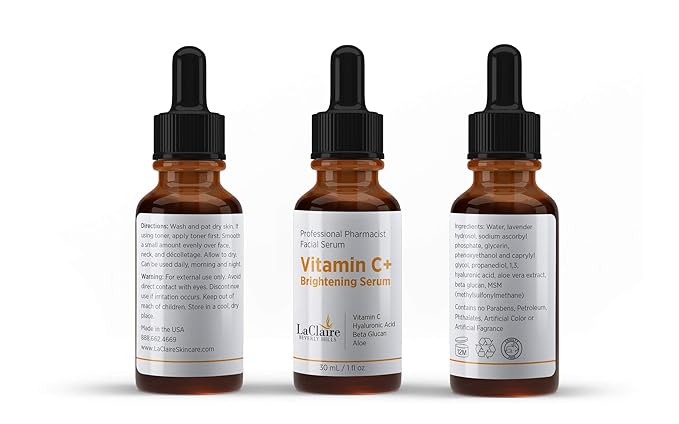 Vitamin C+ brightening serum for face, with Hyaluronic acid, Made in the USA