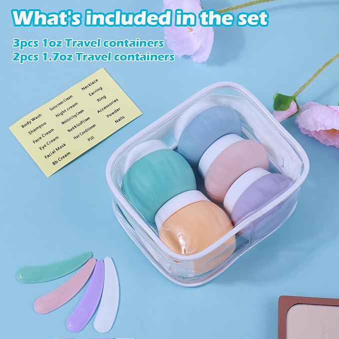 GLAMFIELDS TSA Approved 2pcs 1.7oz & 3pcs 1oz Travel Size Silicone Jars - BPA Free, Leak-proof Travel Essentials with Lid for Cosmetic, Face, Hand & Body Cream - Orange (5Pack)
