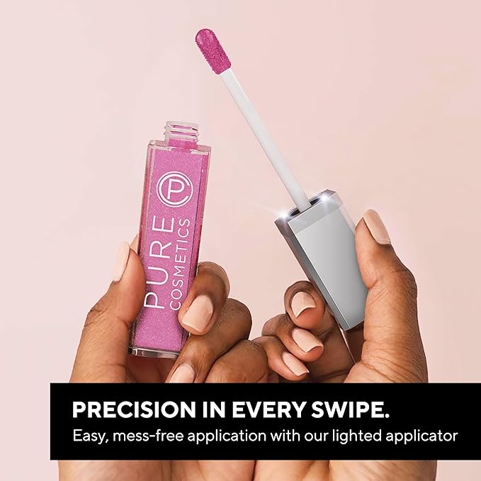 Pure Cosmetics Pure Illumination Lip Gloss - LED-lit Applicator w/Side Mirror - Non-Sticky, Moisturizing & Hydrating Lip Glosses - Soothes & Protects Dry Chapped Lips (Clear)