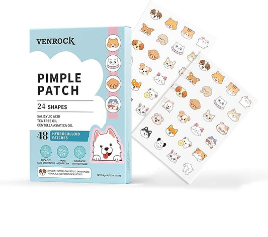 Venrock Pimple Patch, 48 Hydrocolloid Patches with Tea Tree Oil, 24 Cute Animal Shapes, Salicylic Acid Acne Treatment