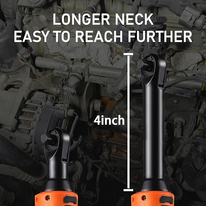 3/8" Cordless Electric Ratchet Wrench Set, 18V Power Ratchet Tool Kit With 2 Packs 2000mAh Battery And Charger, 45 FT-LBS Battery Powered Extended Wrench with LED Lights (18 V Extended Orange)