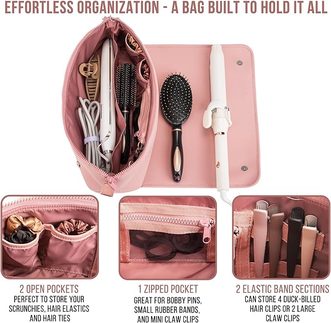 Hair Tools Travel Bag and Heat Resistant Mat for Flat Irons, Straighteners, Curling Iron, and Haircare Accessories, 2-in-1 design, with Interior Pockets, Portable Organizer