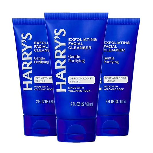 Harry's Exfoliating Face Wash for Men, Gentle Facial Skin Care Products with Volcanic Rock Exfoliant, 2 Fl. Oz, Pack of 3 (Trial and Travel Size)