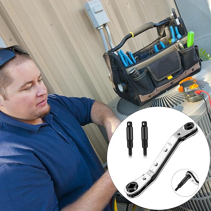 Hvac Service Wrench Tools:3/16” to 3/8” 5/16'' x 1/4''Air Conditioner Valve Ratchet Wrench with 2 Hexagon Bit Adapter Kit for Air Refrigeration Tools and Equipment Repair Tools Clearance