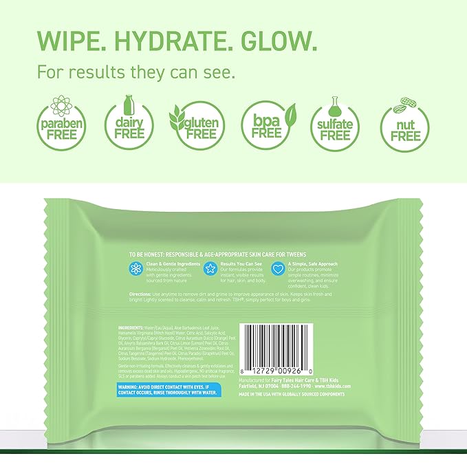 TBH Kids Spot Face Cleansing Wipes – Gentle Daily Skincare for Preteens & Teens with Oily, Dry & Sensitive Skin – Salicylic Acid & Witch Hazel – Paraben-Free & Dermatologist-Approved – 30 count