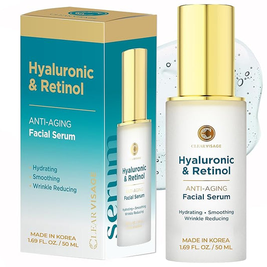 Hyaluronic Acid Serum For Face - Dermatologist Tested Hya & Retinol Ultra Hydrating Serum - Anti-Aging, Radiant Glowing Complexion, Wrinkle Reduction - Clean Beauty Korean Skin Care