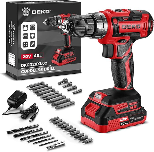 Power Drill Cordless: DEKO PRO Cordless Drill 20V Electric Power Drills Set Tool for Women with Battery and Charger 20 Volt Drills Driver Kit Red