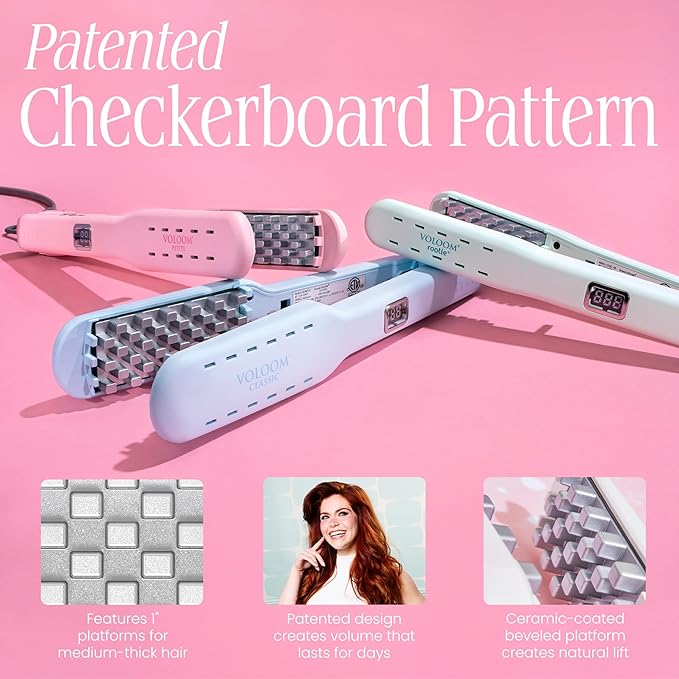VOLOOM Petite 1” Inch Professional Volumizing Ceramic Flat Iron - Hair Volumizer & Styling Tool with Adjustable Temp & Auto Shut-Off for Lasting Volume for Medium or Fine Hair - Heat Resistant Case