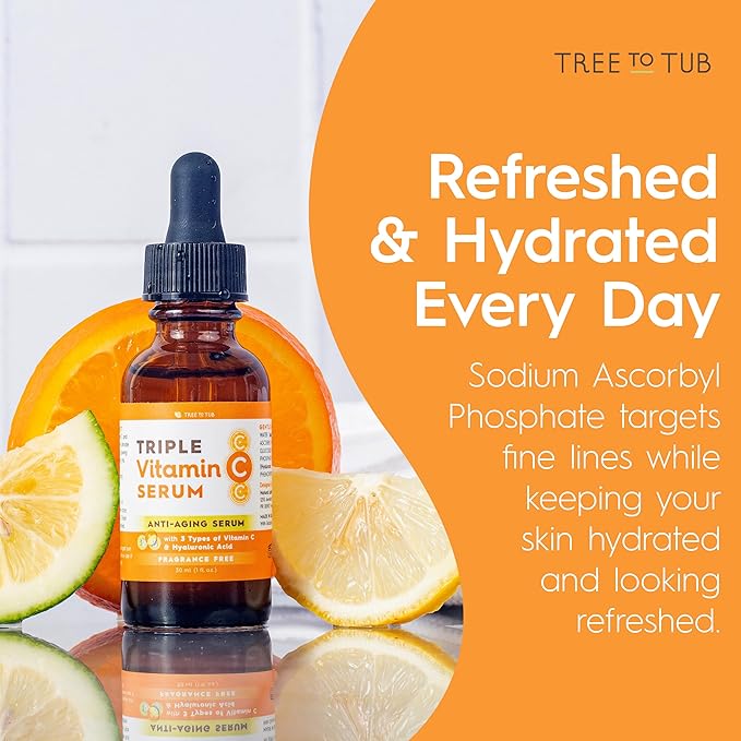 Tree To Tub Illuminating Vitamin C Serum - Triple Vitamin C Hydrating Serum for Face, Hyaluronic Acid - Maximum Anti-Aging Power Glow - Antioxidant for Dry, Sensitive Skin