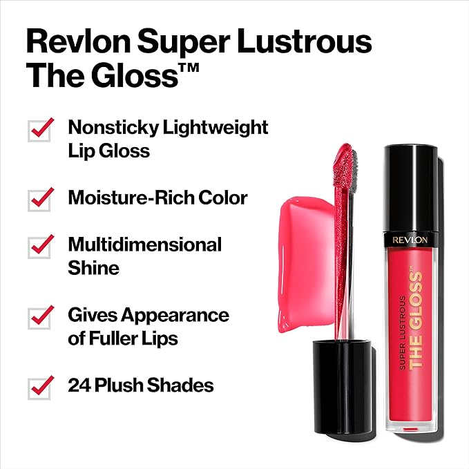 Revlon Super Lustrous Lip Gloss, Non-Sticky, Hydrating, High Shine Finish, 301 Rose Quartz, 0.13 oz