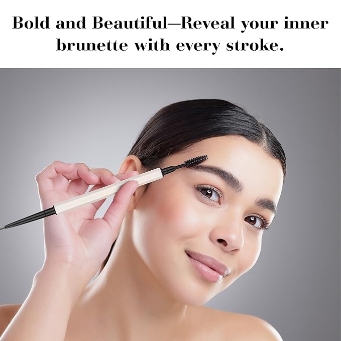 Eyebrow Pencil Make Up for Women - Long-lasting and Waterproof Eyebrow Pencil by Lauren Cruz - Dual-Ended Eyebrow Pen with Micro-tip and Spoolie -Fuller Look Brow Pencil - Brunette
