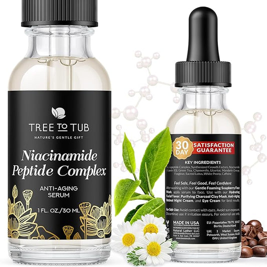 Tree To Tub Peptides & Niacinamide Serum For Face - Advanced Anti Aging Multi Peptide Complex Serum For Men And Women With Niacinamide, Collagen Peptides & Green Tea