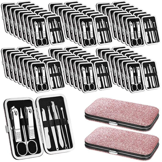 Geosar 50 Set Travel Manicure Kit Nail Clippers Pedicure Professional Nail Care Tools Stainless Steel Grooming Nail Set with Portable Travel Case Gifts for Family(Glitter Pink)