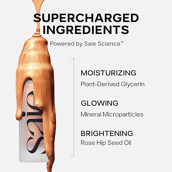 Saie Mini Glowy Super Gel - Hydrating Makeup Primer and Illuminating Glow Serum Enriched with Vitamin C and Squalane Oil - All-Over Liquid Highlighter Makeup for Instant Glass Skin - Sunglow (0.5 oz)