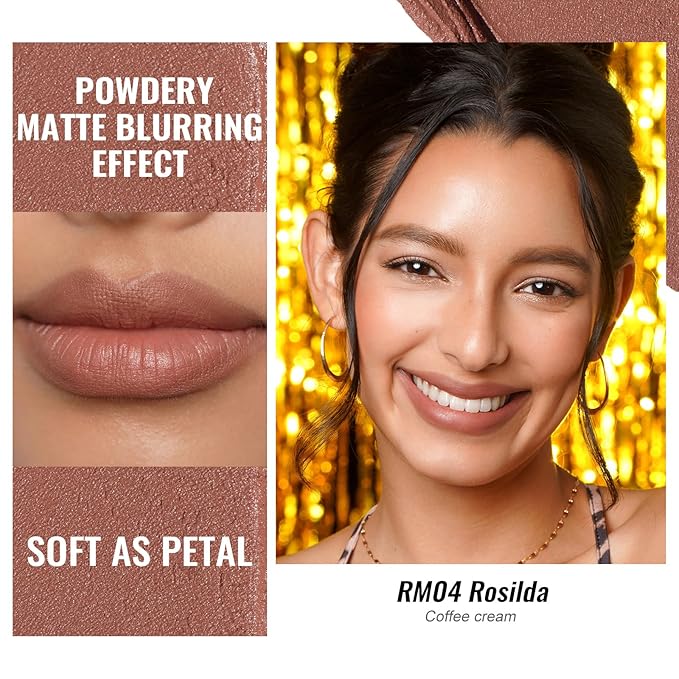 Oulac Pink Nude Matte Lipsticks for Women, Brown Tone Silky Velvet Matte Lipstick, Soft Smooth Texture, High Impact Lip Color, Not Dry Lightweight, Infused with Vitamin E, Vegan&Cruelty Free RM04