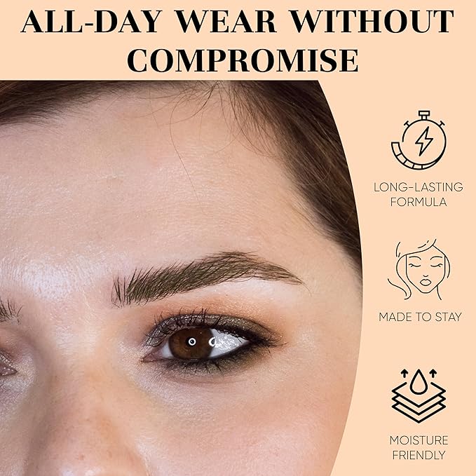 Eyebrow Pencil Make Up for Women - Long-lasting and Waterproof Eyebrow Pencil by Lauren Cruz - Dual-Ended Eyebrow Pen with Micro-tip and Spoolie -Fuller Look Brow Pencil - Deep Brunette
