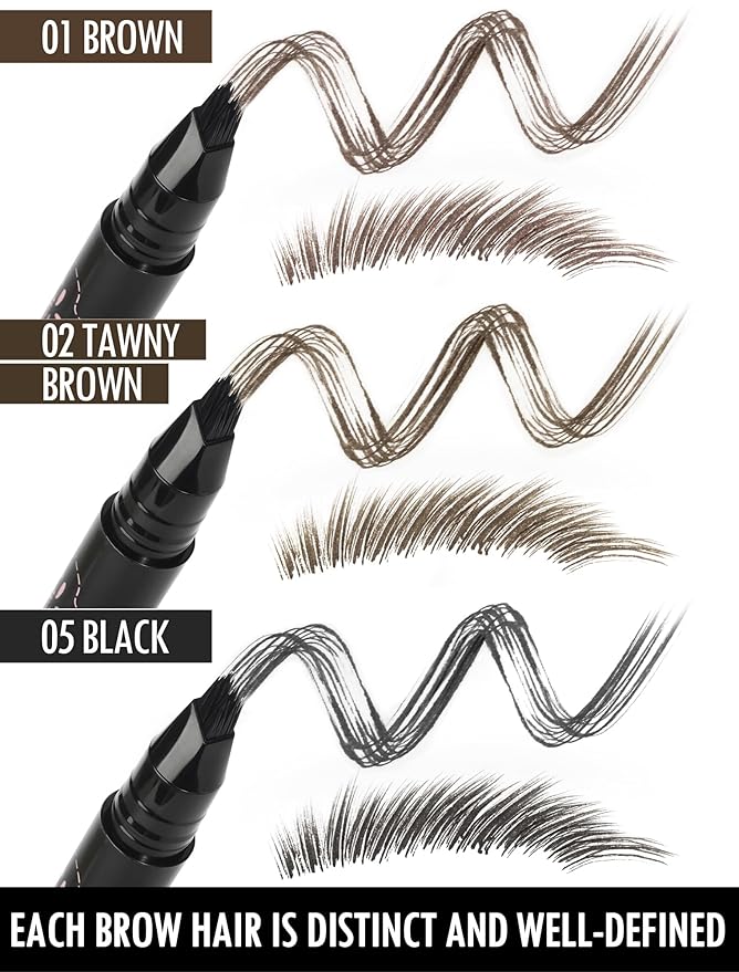 Eyebrow Pen, Angled Brow Brush, Microblading Eyebrow Pencils for Women, Natural Brow Pen, Eyebrow Brush To Hair-Like Strokes Long-Lasting, Waterproof, Smudge-Proof (02 Tawny Brown)