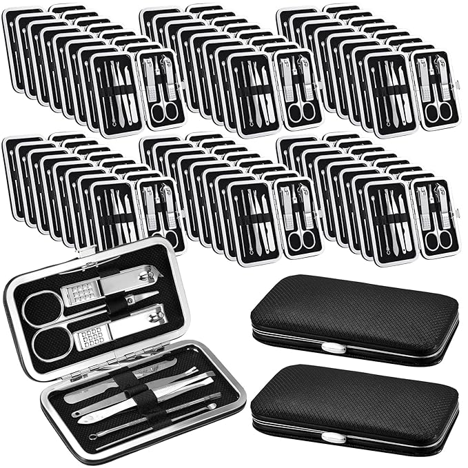 Geosar 50 Set Travel Manicure Kit Nail Clippers Pedicure Professional Nail Care Tools Stainless Steel Grooming Set with Portable Travel Case Gifts for Mother Father(8 In1,Black)