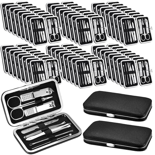 Geosar 50 Set Travel Manicure Kit Nail Clippers Pedicure Professional Nail Care Tools Stainless Steel Grooming Set with Portable Travel Case Gifts for Mother Father(8 In1,Black)