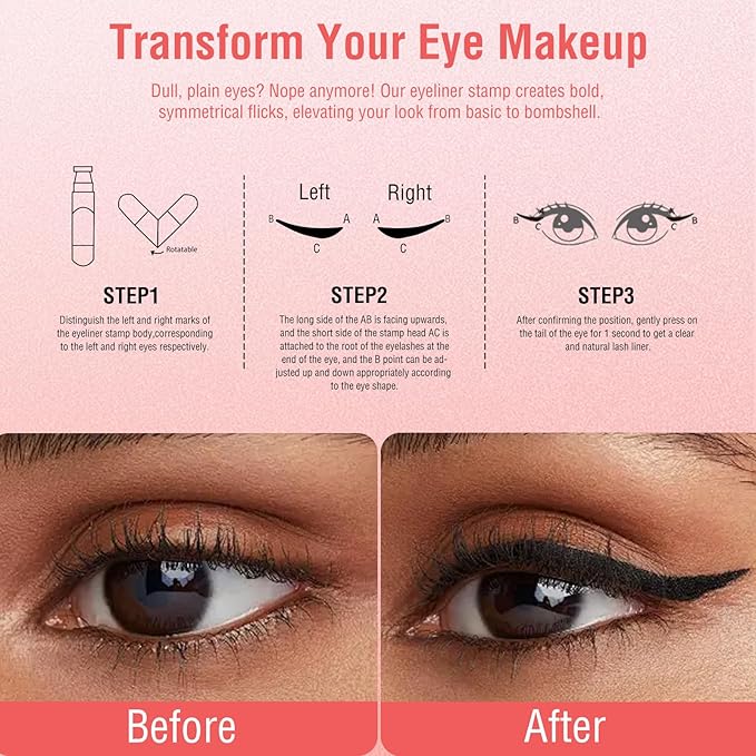 Eyeliner Stamp, Gel Eyeliner Set, Double-Ended Winged Stamp Set, Foldable Smudge-Proof Waterproof Eyeliners Tool, for All Eye Beginners Eyeliners, Easily Draw Exquisite Makeup Look (Black)