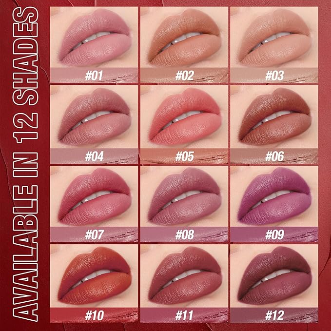 Jolilab 2Pcs Velvet Matte Lipstick Nude Matte Soft Dark Color Stick High Pigmented Long-Lasting Waterproof Lip Stick Lip Balm Beauty Cosmetics Gift for Girls and Women（03#+04#