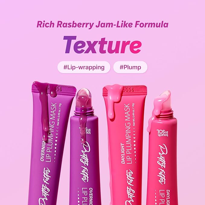 Touch in Sol Pretty Filter Daylight Lip Plumping Mask – Plumping Lip Gloss for Fuller Lips, Moisturizing Raspbarry Lip Plumper, Korean Makeup Essential for Glossy Lips #Raspbarry (0.3 fl.oz/9ml)