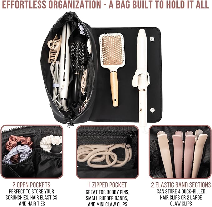 Hair Tools Travel Bag and Heat Resistant Mat for Flat Irons, Straighteners, Curling Iron, and Haircare Accessories, 2-in-1 design, with Interior Pockets, Portable Organizer