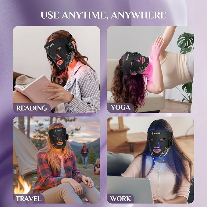 FOLOKE Red Light Therapy Mask for Face, Glow Wireless LED Face Mask Light Therapy with Near-Infrared Red Light (NIR), Body Beauty Machine for Care at Home