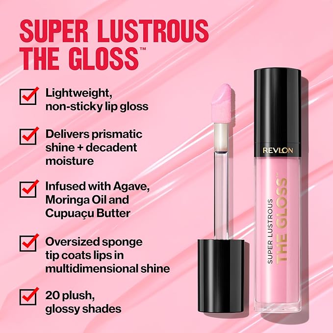Revlon Super Lustrous Lip Gloss, Non-Sticky, Hydrating, High Shine Finish, 304 Frost Queen, 0.13 oz