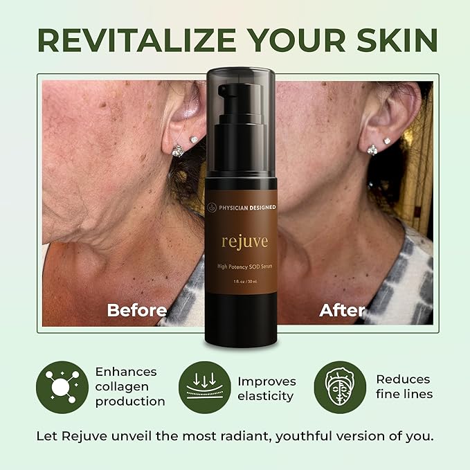 Rejuve Superoxide Dismutase Supplement High Potency Wrinkle Serum with SOD Supplement & Hyaluronic Acid - Deep Hydration & Anti-Aging Formula, 30ML