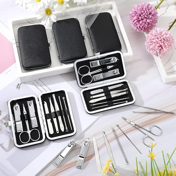 Geosar 50 Set Travel Manicure Kit Nail Clippers Pedicure Professional Nail Care Tools Stainless Steel Grooming Set with Portable Travel Case Gifts for Mother Father(8 In1,Black)