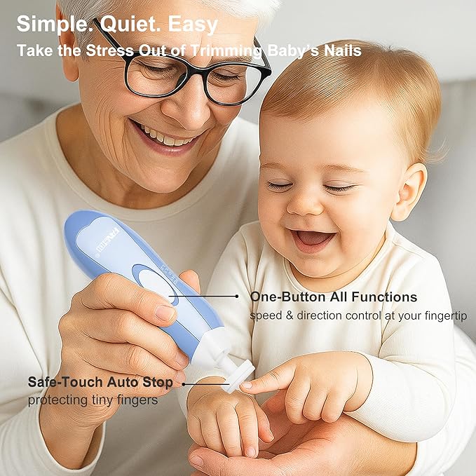 Fansidi Baby Nail Trimmer Electric – Limited Dreamy Sky Blue, Gentle Baby Nail File Electric| 10 Grinding Heads + 8 Replacement Pads| Quiet LED |Baby Nail Clippers for Newborn Infant Toddler