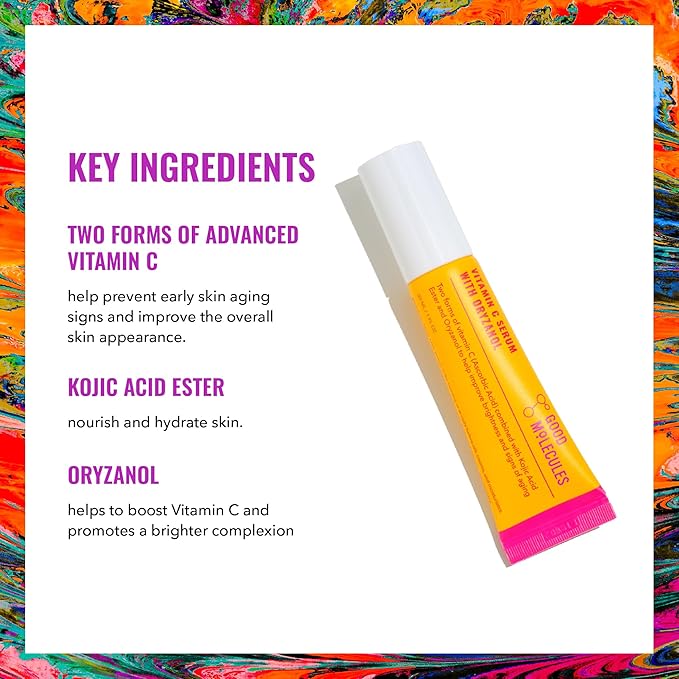 Good Molecules Vitamin C Serum with Oryzanol - Face Serum to Promote Collagen Production, Even Skin Tone, Anti-Aging, and Brightening - Skin Care for Face