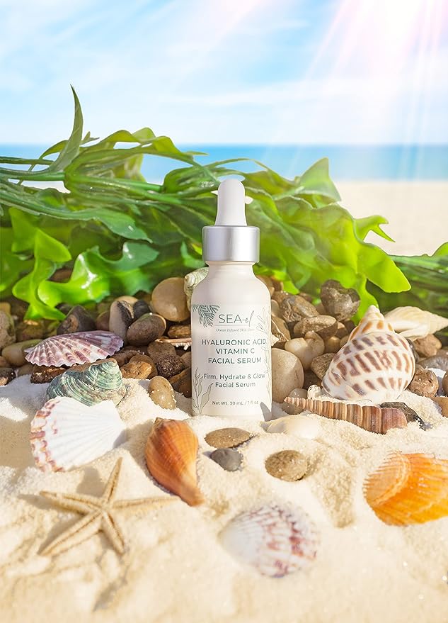Sea-el Hyaluronic Acid & Vitamin C Facial Serum Drops Firming Hydration & Glow Anti Aging Face Moisturizer - Daily Wrinkle Diminishing Skin Care for Women & Men, Vegan - 1 Fl Oz