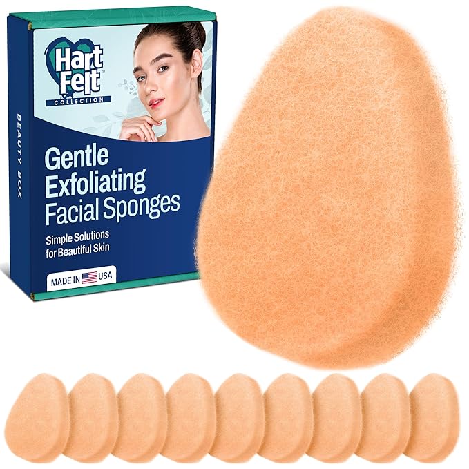 HartFelt [10 Pack] Gentle Exfoliating Facial Sponge for Face - Daily Cleansing Face Scrubber - Buf Dirt Away with Puf Styled Reusable Face Pads for Removing Makeup, Dirt, and Dead Skin