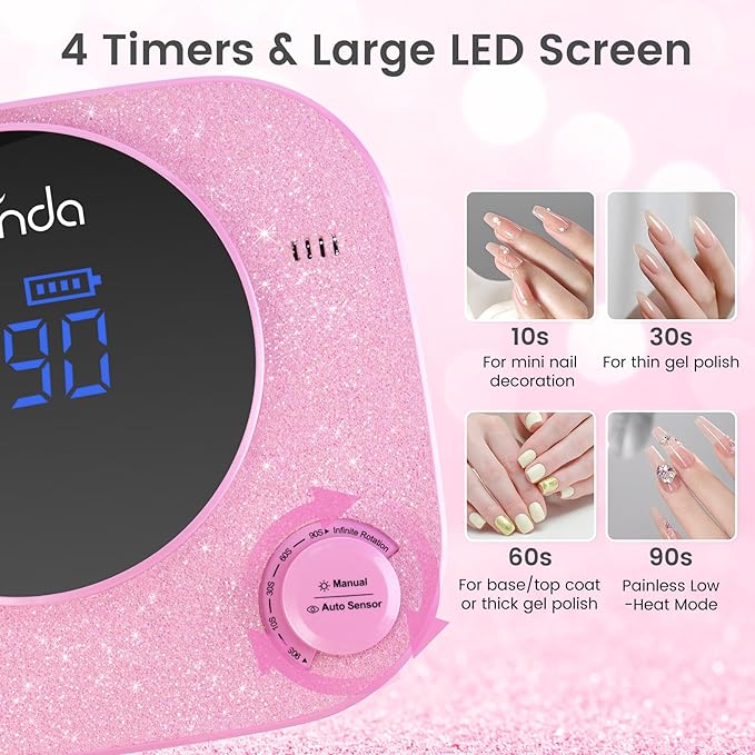 Lavinda 54W UV LED Nail Lamp, Professional UV Light for Gel Nails Rechargeable Cordless Nail Dryer with 36 Lamp Beads, 4 Timer Settings & Auto Sensor, Fast Curing Gel Light for Home and Salon Use