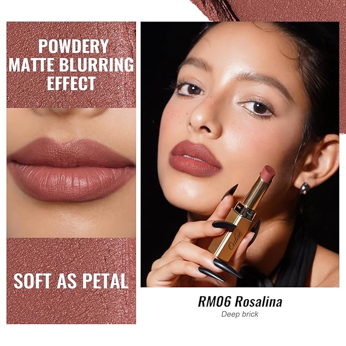 Oulac Pink Nude Matte Lipsticks for Women, Silky Velvet Matte Lipstick, Soft Smooth Texture, High Impact Lip Color, Not Dry Lightweight Formula Infused with Vitamin E, Vegan&Cruelty Free RM06
