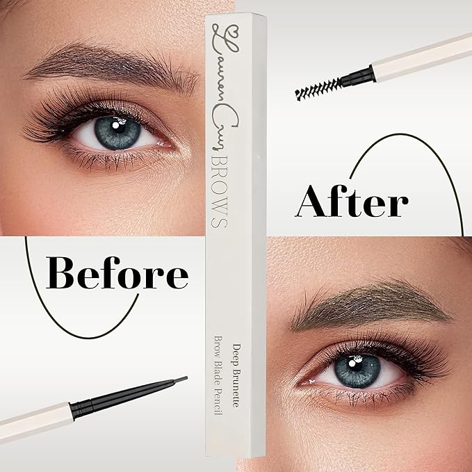 Eyebrow Pencil Make Up for Women - Long-lasting and Waterproof Eyebrow Pencil by Lauren Cruz - Dual-Ended Eyebrow Pen with Micro-tip and Spoolie -Fuller Look Brow Pencil - Deep Brunette